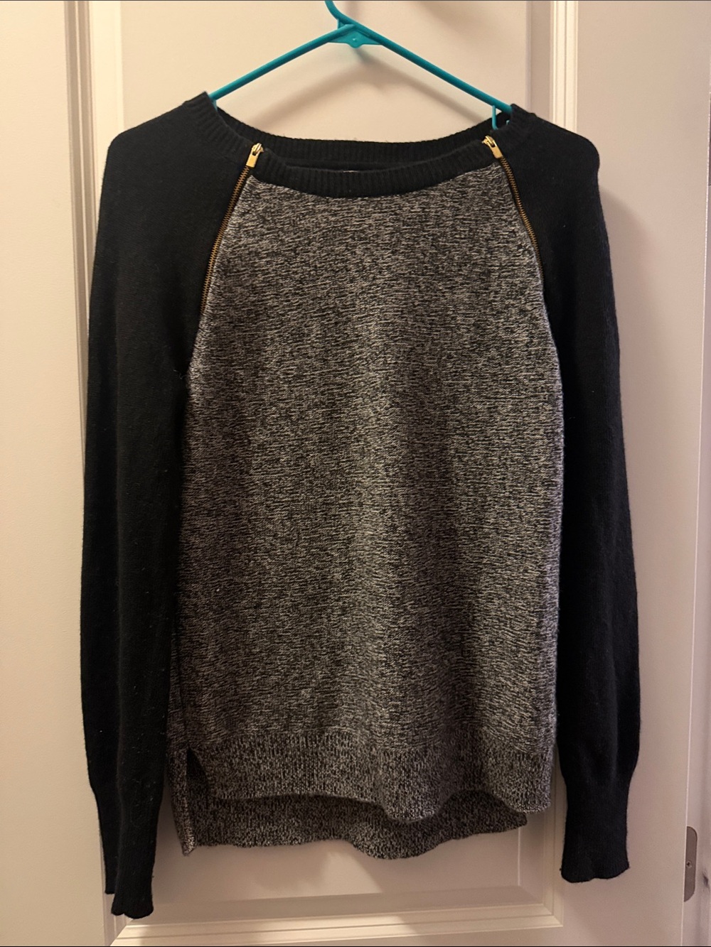 Banana Republic Black & Gray Zip-Accent Crewneck Sweater